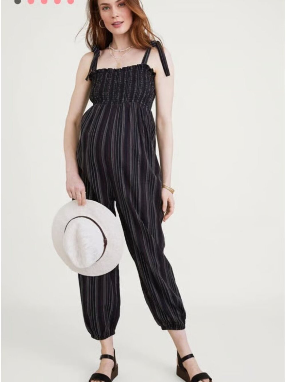 Hatch The Jojo Maternity Jumpsuit Black Striped Print Smocked Women's Size S